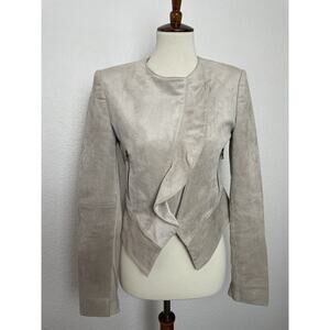 BCBGMaxAzria Jacket Kidd Faux Leather Moto Ruffled Single Breast Tan